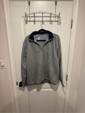 Men's Gray Quarter-Zip Fleece Pullover with Navy Collar